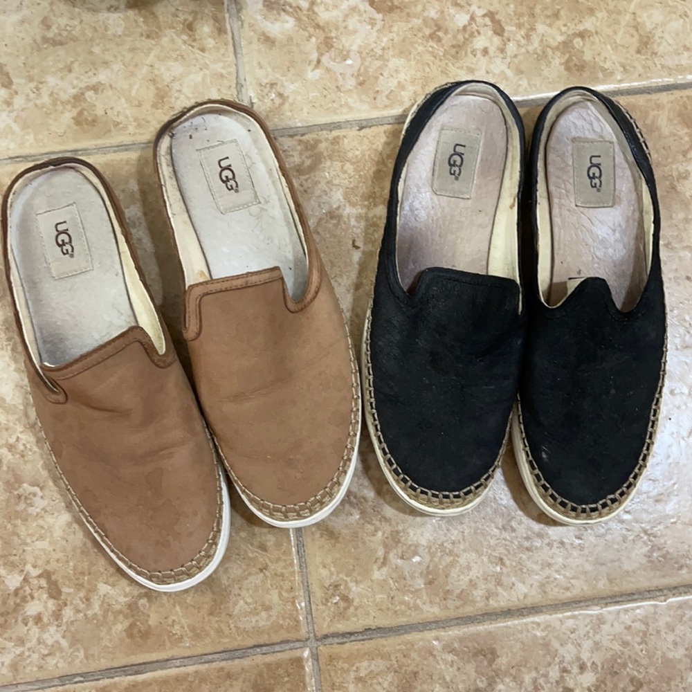 Ugg’s black and brown slip ons